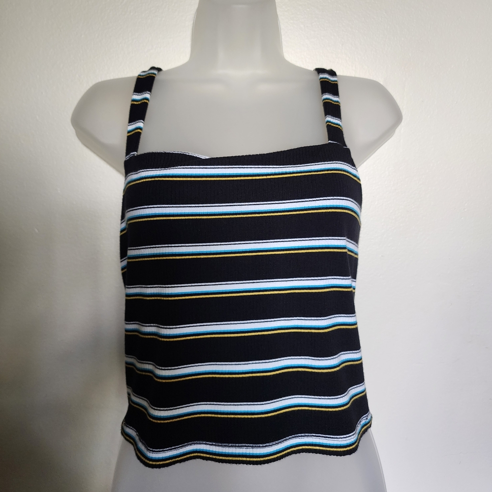 Black and Blue Striped Crop Top